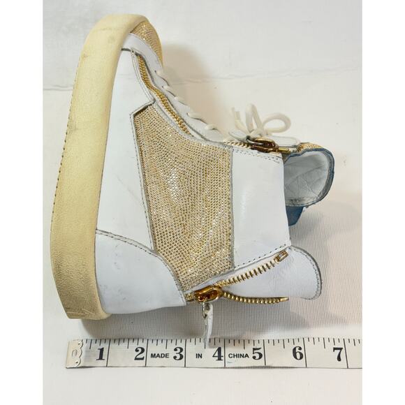 Giusseppi Zanotti Hightop Sneakers Womens 40 10 White Leather Gold Studded Boot - Picture 16 of 16